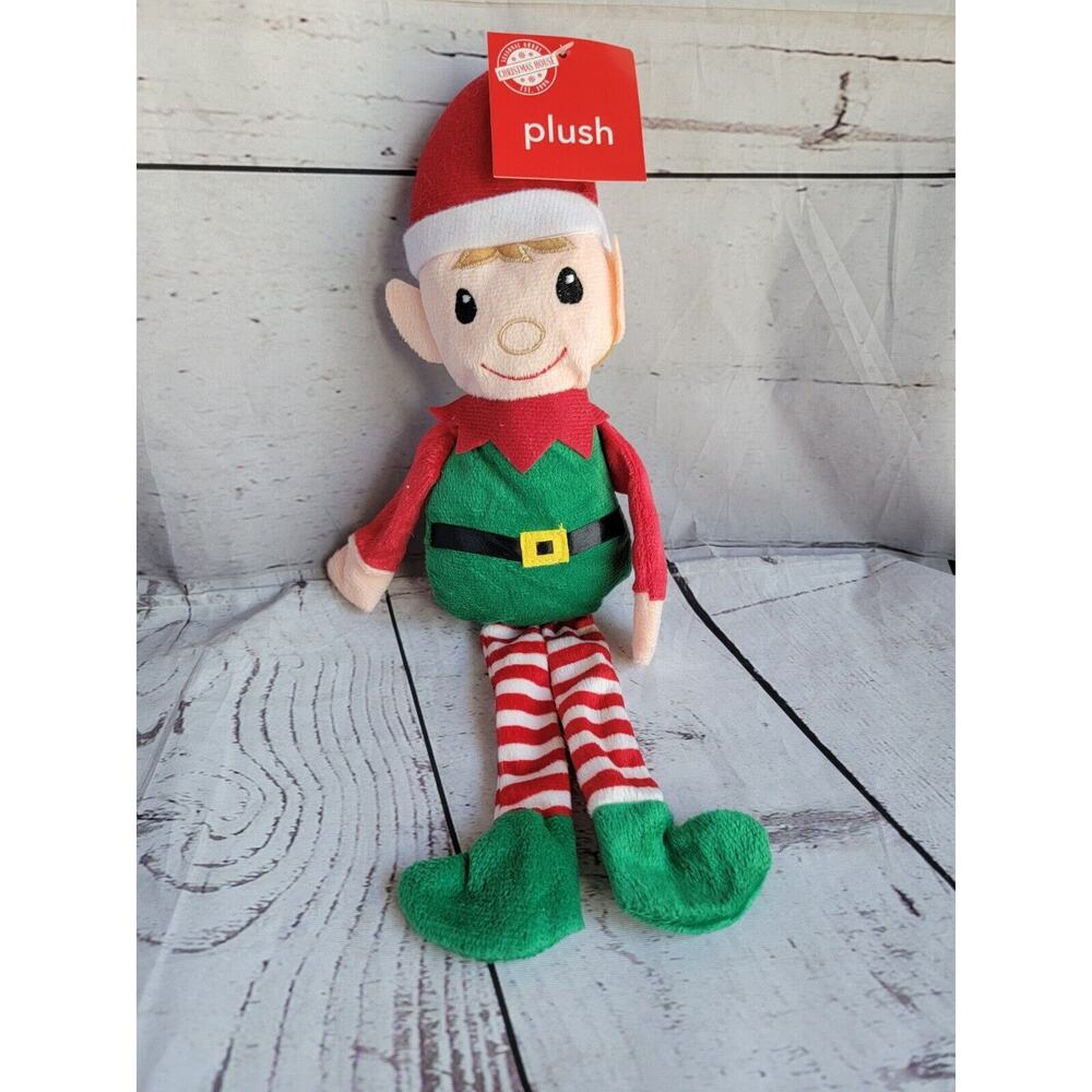 Greenbrier International boy Christmas Elf Plush Shelf 14” Embroidered Eyes New